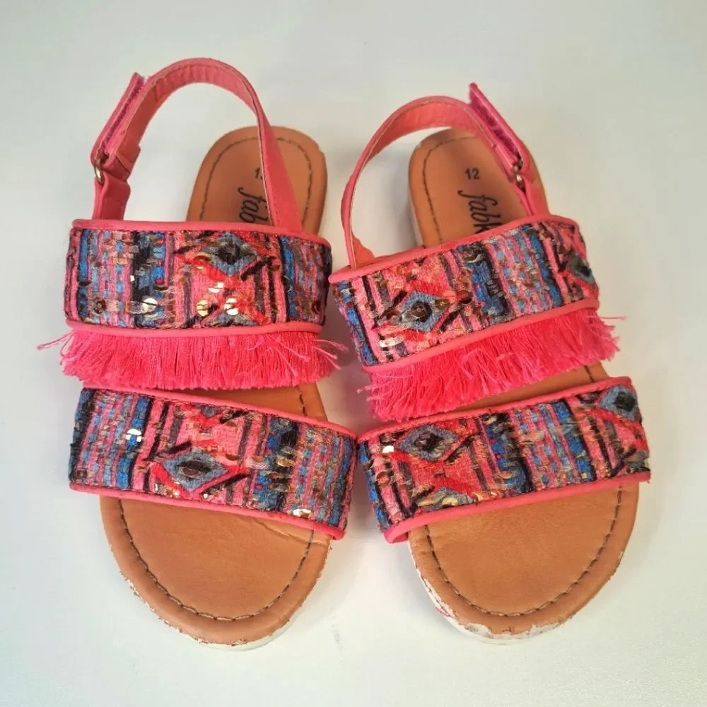 Boho Fringe Pink Girls Sandals